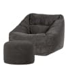 Pouf fauteuil avec repose-pied rond velours côtelé gris anthracite