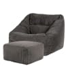 Pouf fauteuil avec repose-pied carré velours côtelé gris anthracite