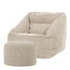 Pouf fauteuil avec repose-pied rond velours côtelé beige galet