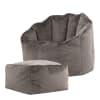 Pouf fauteuil avec repose-pied velours gris anthracite