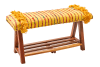Panca imbottita in tessuto e legno gialla con frange