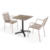 Ensemble table stratifié marbre plateau beige et 2 fauteuils taupe