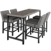 Ensemble Table en rotin avec 4 chaises avec cadre en aluminium gris