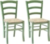 Set di 2 sedie in legno verde impagliate