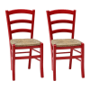 Set di 2 sedie in legno rosso impagliate