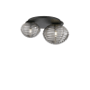 Plafoniera in metallo nero con due diffusori in vetro fumè
