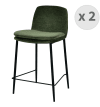 Chaise de bar tissu chenillé Sauge et métal noir mat (x2)