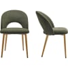 Lot de 2 chaises de salon en velours côtelé vert, piètement effet bois