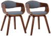2er Set Stühle mit Holzgestell und Sitz aus Kunstleder walnuss/grau