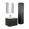 Meuble simple vasque 60cm Noir +vasque+robinet chromé+miroir+colonne