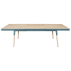Table 200x100 cm en frêne massif, 2 rallonges bleu briac