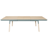 Table 180x100 cm en frêne massif, 2 rallonges bleu gris lehon