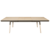 Table 220x120 cm en frêne massif, 2 rallonges gris chocolat tanis