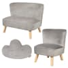 Kindersofa und Sessel aus Samtstoff mit Holzfüßen, Grau