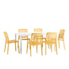 Set tavolo rettangolare bianco e 6 sedie in resina giallo senape