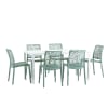Set tavolo rettangolare bianco e 6 sedie in resina verde salvia