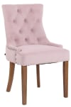Silla con patas de madera y asiento en terciopelo rosado