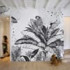 Papel pintado panoramico selva tropical con un loro 300x250 blanco y n