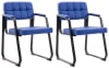 Set de 2 silla de comedor con reposabrazos en simil cuero azul