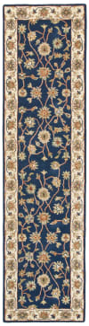 Tapis floral classique en 100% laine crème bleu 70x270 cm