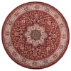 Tapis d'orient floral, tissé, laine naturelle rouge Diam 240 cm