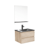 Meuble simple vasque 60cm chêne+vasque noire+robinet+miroir rectangle