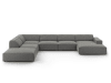 Canapé d'angle gauche panoramique 7 places en tissu velours gris clair