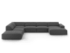 Canapé d'angle gauche panoramique 7 places en tissu velours gris
