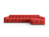Canapé d'angle droit 5 places en tissu velours rouge