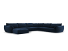 Canapé d'angle droit panoramique 8 places en tissu velours bleu roi