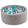 Piscina redonda, gris boucle, 90x40 cm, bolas: blanco/gris/turquesa
