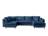 Canapé d'angle gauche convertible 7 places en tissu bouclette bleu