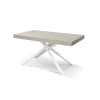 Tavolo in legno, finitura olmo perla, base bianca, allungabile 140x90