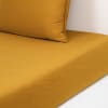 Drap housse en satin de coton lavé jaune 180 x 200 cm