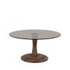 Table basse ronde en verre et bois de manguier D70cm bois foncé