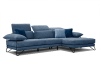Canapé d'angle droit 4 places en tissu bleu foncé avec coussins déco