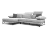 Canapé d'angle gauche 4 places en tissu gris clair avec coussins déco