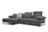 Canapé d'angle gauche 4 places en tissu gris foncé avec coussins déco