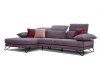 Canapé d'angle gauche 4 places en tissu violet avec coussins déco