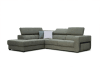 Canapé d'angle gauche 5 places en tissu vert avec coussins déco