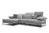 Canapé d'angle gauche 4 places en tissu gris avec coussins déco