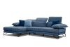 Canapé d'angle gauche 4 places en tissu bleu foncé avec coussins déco