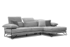 Canapé d'angle droit 4 places en tissu gris avec coussins déco