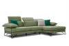 Canapé d'angle droit 4 places en tissu vert avec coussins déco
