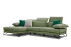 Canapé d'angle gauche 4 places en tissu vert avec coussins déco