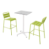 Ensemble table haute stratifié marbre et 2 chaises hautes vert