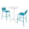 Ensemble table haute stratifié terrazzo et 2 chaises bleu pacific