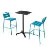 Ensemble table haute stratifié noir et 2 chaises hautes bleu pacific