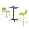 Ensemble table haute stratifié gris et 2 chaises hautes vert