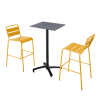 Ensemble table haute stratifié gris et 2 chaises hautes jaune